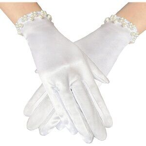 Women's Elegant White Floral Short Lace Wrist Gloves Bridal Dinner Party Prom